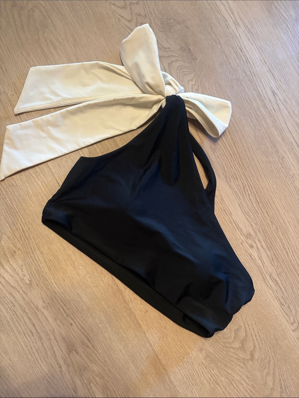 summersalt Black One-Shoulder Bikini Bottom with Cream Tie